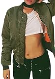 Simplee Apparel Women's Padded Zipper Biker Bomber Down Jacket Coat Army Green