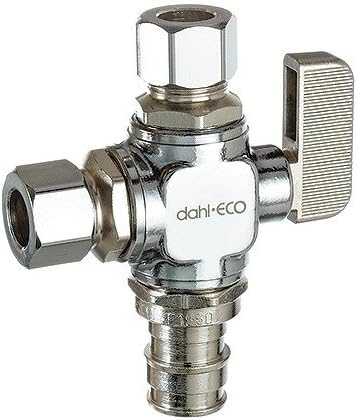 1/2inch Expansion PEX x 3/8inch ODStraight Dual Outlet Supply Stop Valve, Lead Free (Chrome Plated)