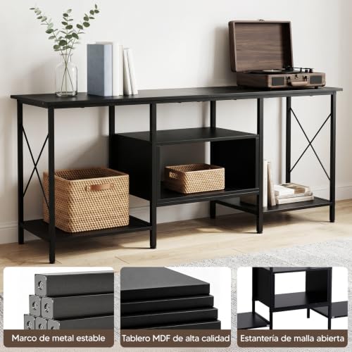 OSLIFE 120CM Muebles para TV Amplio con Cajones y Estantes Abiertos，Centro de Entretenimiento，Soporte para TV de 60/55 Pulgadas.Sala de Estar, Recámara，Estilo Industrial Moderno Vintage