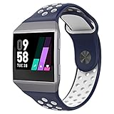 UMTELE For Fitbit Ionic Band, Two-toned Perforated Replacement Strap Breathable Accessory Wristband with Quick Lock&Release Buckle for Fitbit Ionic Smart Watch, Small, Blue/White