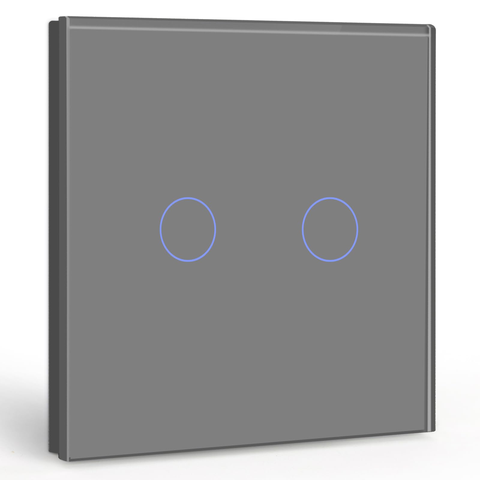BSEED Touch Light Switch 2 Gang 1 Way, Tempered Glass Panel Light Switches with LED Indicator 86mm Grey Touch Sensitive Light Switch-No Neutral Wire