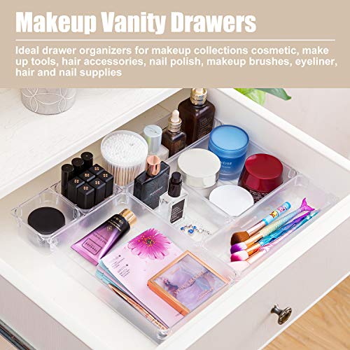 Qozary 17 Pack Clear Plastic Drawer Organizer Containers, Storage for
