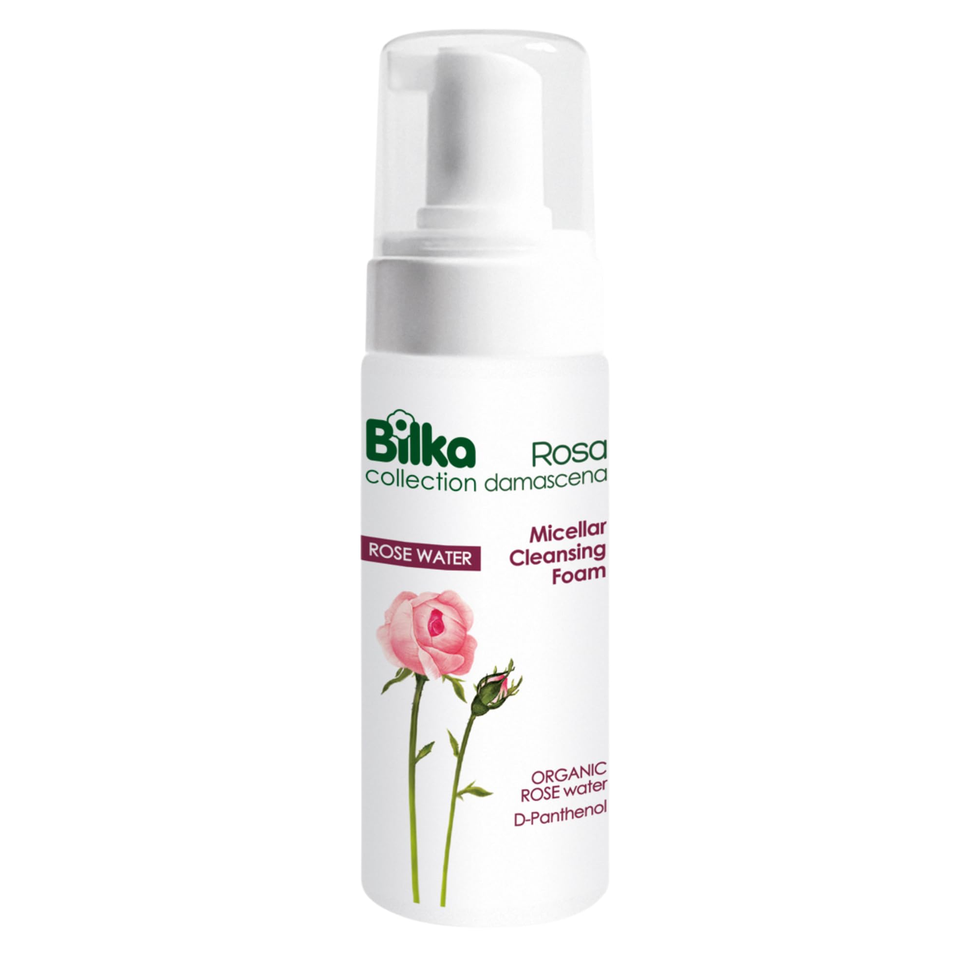 Bilka Collection Pink Damascena Cleansing Foam Micellar Face Cleansing for Every Day with Organic Rose Water, D-Panthenol and Glycerin, Natural Cosmetics, 1 x 140 ml
