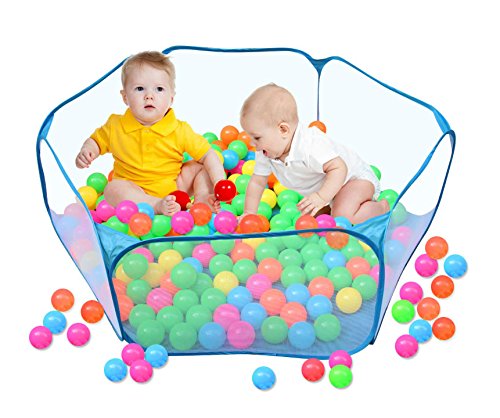 A Blue Ball Pit for Kids, Portable Hexagon Playpen Easy Folding Ball Play Pool Toy Play Tent with Storage Bag for Indoor and Outdoor Balls not Included