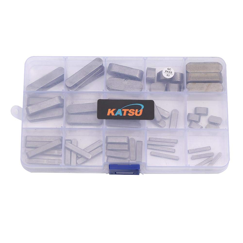 KATSU Mortor Shaft Keys Set 60PCs 3mm-12mm Round Ended Feather Key Motor Gear Parallel Drive Shaft Flywheel Pulley Fasteners Assortment Kit for Mechanical Industry 99036591