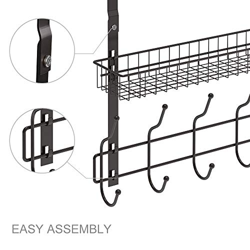 NEX Upgrade Over The Door Hook Shelf Organizer 5 Hooks with Basket Storage Rack for Coats & Towels (White- 2 Basket)