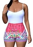 Jiujiuyi Women's Spaghetti Strap Print Backless Rompers Jumpsuit Short