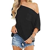 LEEDYA Off The Shoulder Tops for Women Summer Short Sleeve Batwing Shirts Oversized Casual Sexy Date Night Tunic Top