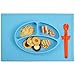 Silicone Baby Placemat + 3 Compartment Food Plate with Silicone Spoon Included - Portable Non Slip Mat - Meal Prep for Feeding Babies Toddlers and Kids - Suction Tables (Blue)
