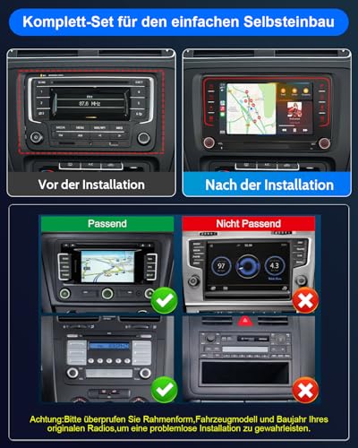 Car Radio with Screen for VW Golf 5 6 T5 Passat Polo 6R Tiguan Seat Skoda, 7 Inch VW Caddy Radio 2Din with Apple CarPlay Android Car Mirrorlink DAB+ Navi Bluetooth WLAN Canbus GPS 8-Core 4+64GB