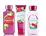 Bath & Body Works Bourbon Strawberry & Vanilla Combo Gift Set Body Lotion - Body Cream & Shower Gel - Full Size Lot of 3