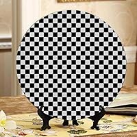 JGYJF Black White Plaid Gingham Checkered Plate Display Dessert Decorating Plates Home Wobble-Plate with Display Stand Decoration Household Decor Plates for Kitchen