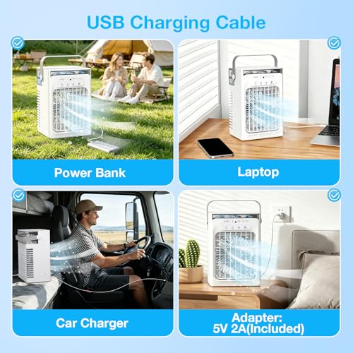 Portable Air Conditioners, Portable AC Unit with Remote, 1100ml Tank Evaporative Air Cooler, Mini AC with 4 Speeds & 2 Mist Modes, 2/4/6 Hour Timer, USB Powered Cooling Fan for Bedroom, Room, Office