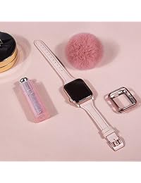 MARGE PLUS Compatible Apple Watch Band with Case 38mm 40mm Women, Slim Genuine Leather Watch Strap with Soft TPU Protective Case Replacement for iWatch Series 5 4 3 2 1, Pink