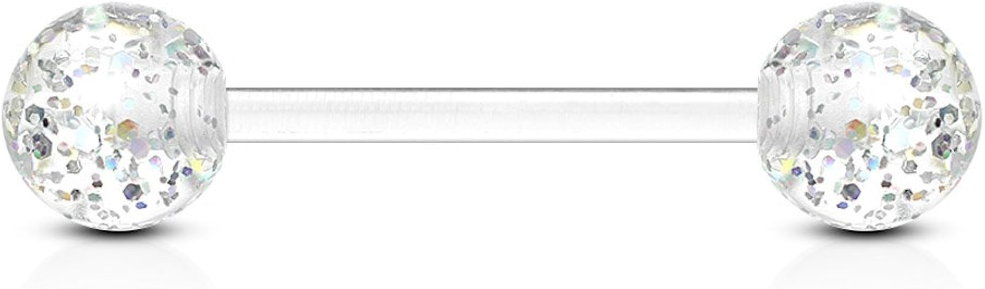 vivaadorno® Barbell Piercing Rod Tongue Piercing Plastic Glitter Balls