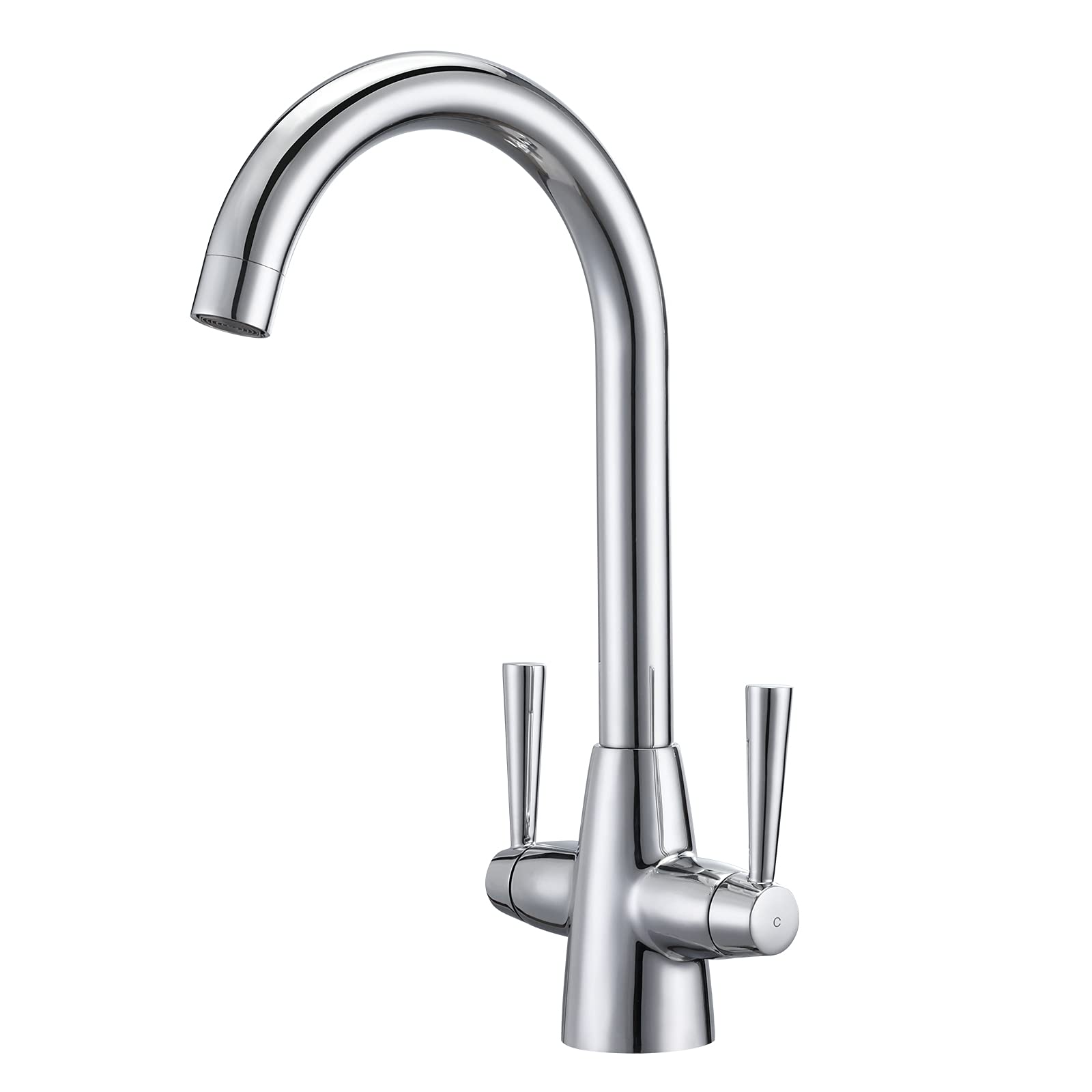 Peppermint Kitchen Tap Dual Lever Chrome Kitchen Sink Taps Stainless Steel Twin Lever Traditional Mixer Taps 1 Hole Monobloc 360° Swivel Faucet Hot Cold Mxier