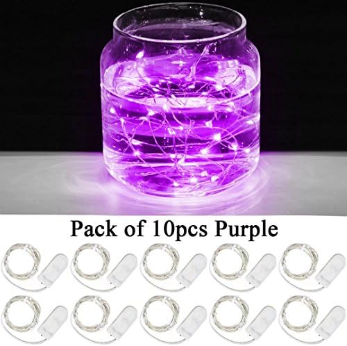 DODOLIGHTNESS Pack of 10 Set Starry String Light 20 Micro LED Extra Thin Flexible for DIY Wedding Centerpiece or Table Decorations with 2pcs CR2032 Batteries Included (10set,Purple)