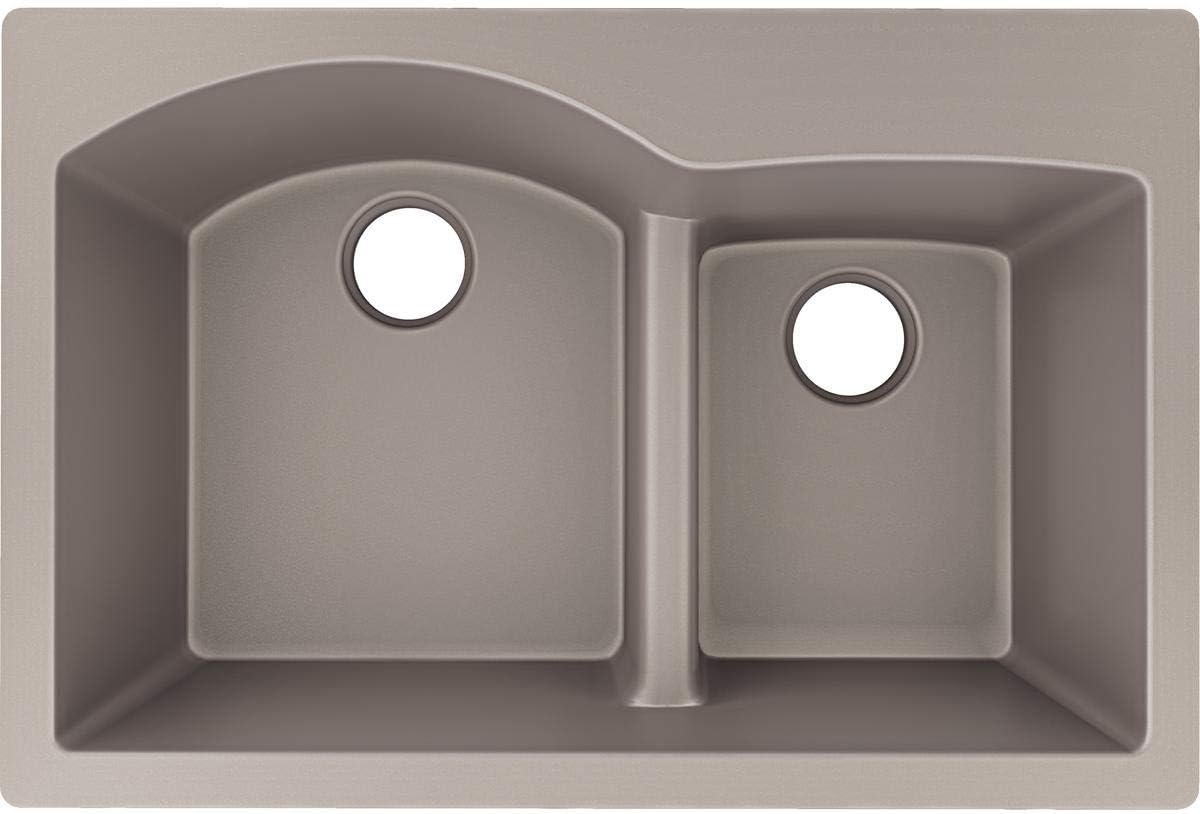 Elkay ELXH3322RSM0 Quartz Luxe Offset 60/40 Double Bowl Dropin Sink with Aqua Divide Silvermist