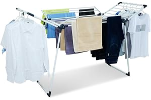 YUBELLES Clothes Drying Rack Adjustable Gullwing and Foldable Space-Saving Laundry Rack for Indoor or Outdoor Use, Grey