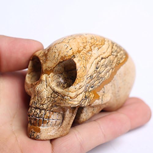 HongJinTian Natural Gemstone Crystal Handcarved Long Head Skull Quartz for Home Decor 2.36"H 253g