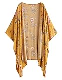 SweatyRocks Women Kimono Vintage Floral Beach Cover Up Yellow L