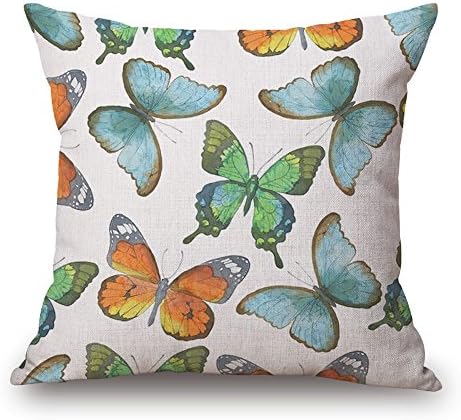 BLUETTEK Modern Simple Geometric Style Soft Linen Burlap Square Throw Pillow Covers, 18 x 18 Inches (Colorful Butterfly)