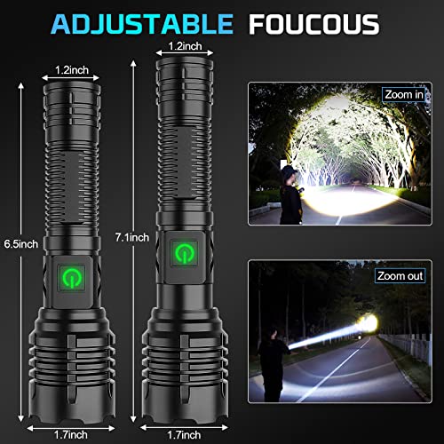 Rechargeable LED Flashlights High Lumens, Super Bright 10000 Lumen XHP70 Tactical Flashlight,5 Modes Best Flashlight for Camping,Zoomable, IP65 Waterproof,Emergency Flashlights [Battery not Included]