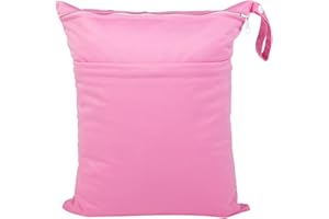 babeine Wet Dry Bag for Baby Cloth Diapers, Waterproof Reusable with Two Zippered Pockets Travel Beach Pool Soiled Baby Items Yoga Gym Bag for Swimsuits or Wet Clothes (plum red)