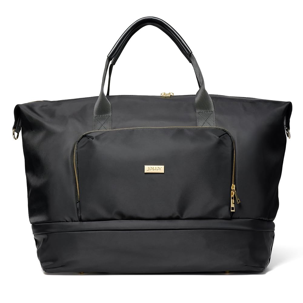 Photo 1 of (MISSING STRAP) Jouer Le Weekender Travel Bag, Overnight Bag for Women, Large Travel Duffle Bag, Personal Item Carry On Tote Bag, Shoulder Bag Luggage, 9"x26"x16" - Black