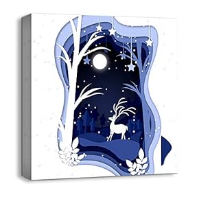 Canvas Wall Art Snow Deer Merry Christmas Painting Artwork for Home Prints Framed - 12x12 inches