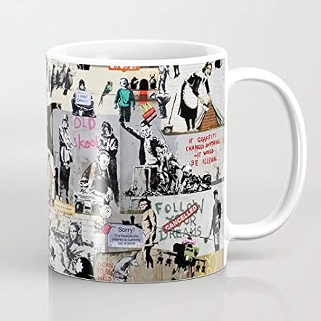Amazon 簡素な雑貨屋 バンクシーコラージュ マグカップ コーヒーカップ ミルクカップ 家庭用 オフィス 来客招待に適応 カップル ギフト カップ マグ ソーサー オンライン通販
