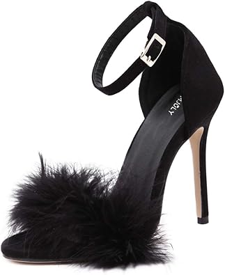 high heel slippers with feathers