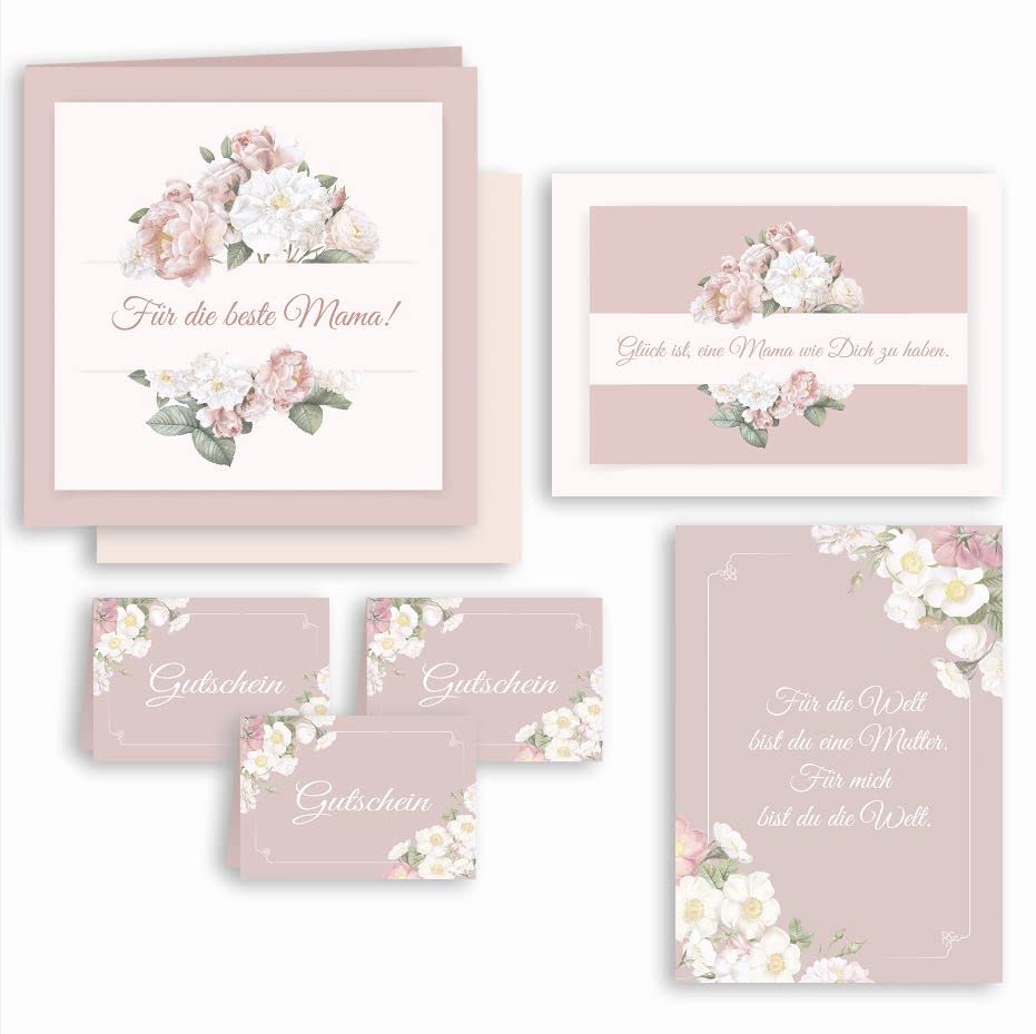 Mother's Day Gift Set Greeting Card 7-Piece Set with Greeting Card Folding Card with Envelope Voucher Bottle Sticker Flower Sticker Delicate Pastel All Good All Love