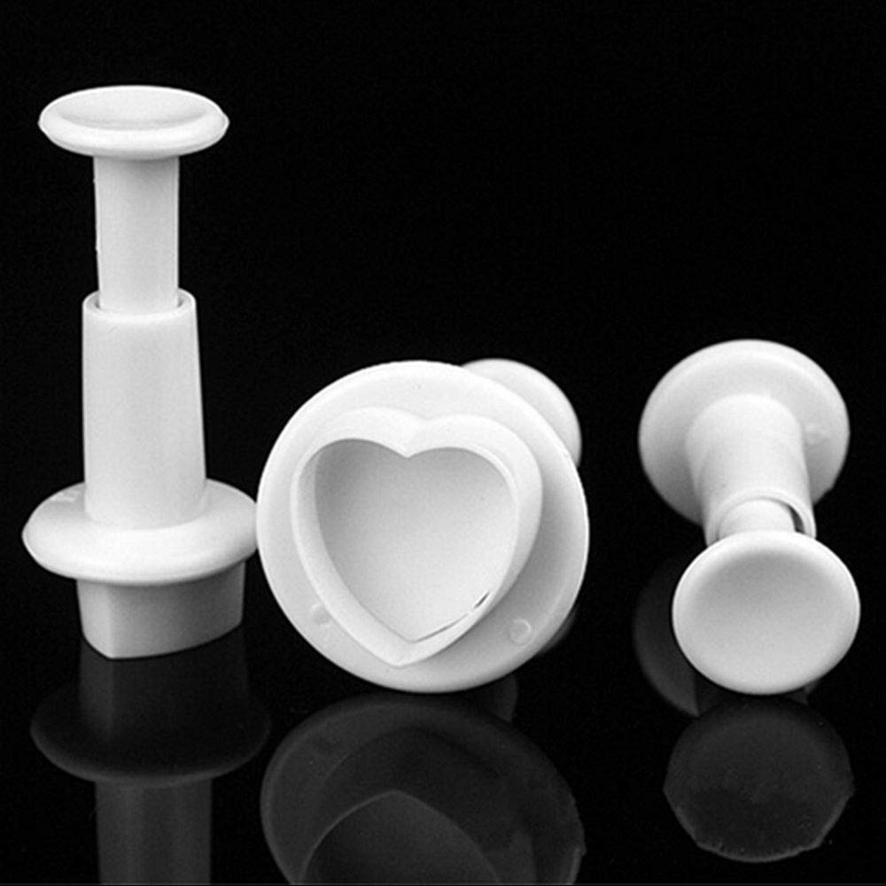 3 PCS Love Heart Cake Decorating Tool Fondant Sugar Craft Mould 3D Plunger Cutter Icing Plastic Biscuit Pastry Baking Tools Spring Cookie Embossing Die