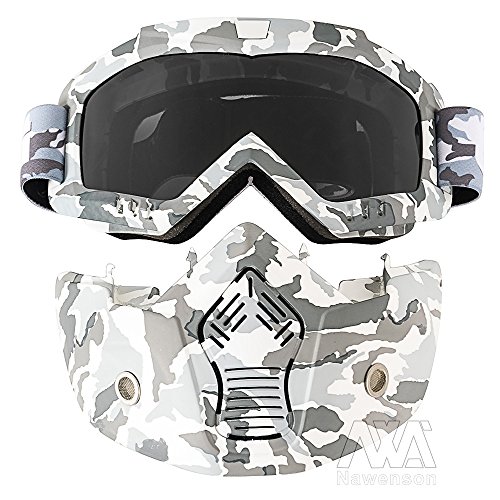 Nawenson New Mortorcycle Mask Detachable Goggles and Mouth Filter for Open Face Helmet Motocross Ski Snowboard