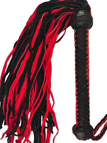 Prairie Horse Supply Straight or Knobbed Flogger, Whip, Solid Rod with Soft or Thick Leather Tails, Style Choice (Red Black) - Thumbnail 7