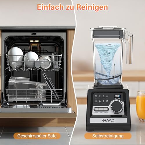 OMMO 2L Professional Blender, 1800W Smoothie Blender with 9 Speed Controllers for Breaking Ice, Milkshake, Frozen Drinks and Fruits, Dishwasher Safe, BPA Free