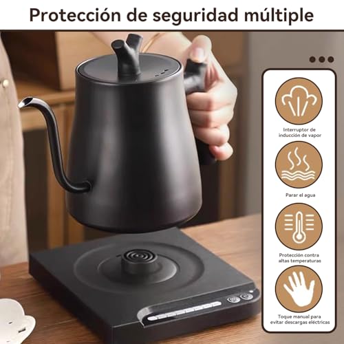 Tetera Eléctrica de Acero Inoxidable 304 con Cuello de Cisne,Electrica de 7 Modos de Temperatura,Hervidor de Agua Eléctrico con Apagado Automático,1000W Calentamiento Rápido,1 L para Preparar Café,Té