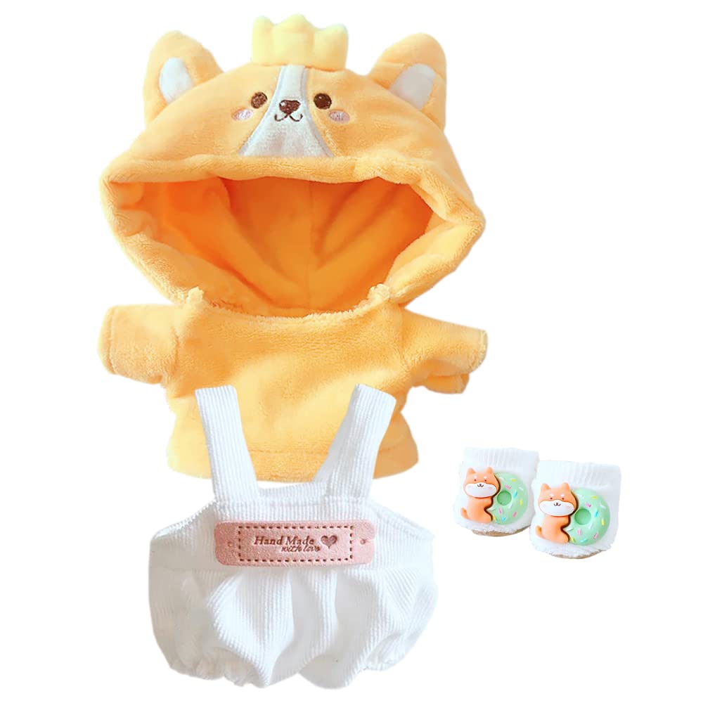 niannyyhouse Dog Suit Dress Up Hoodie Corduroy Overalls Shoes 7.8in（20cm）Plush Doll Stuffed Figures Toys Clothes Accessories (Orange)