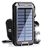 Solar Power Bank 10000mAh Solar Charger Waterproof Portable External Battery USB Charger Built in LED light with Compass for iPad iPhone Android Cellphones (Black)