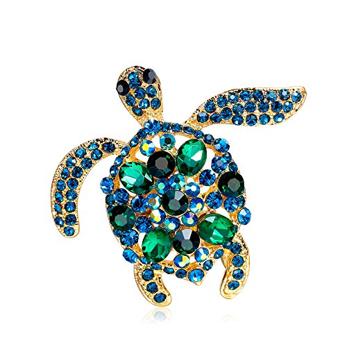 Green Turtle Brooch Pin Vintage Sea Animal Lapel Pin Dainty Tortoise Safty Pin Rhinestone Gift for Mother's Day Xmas