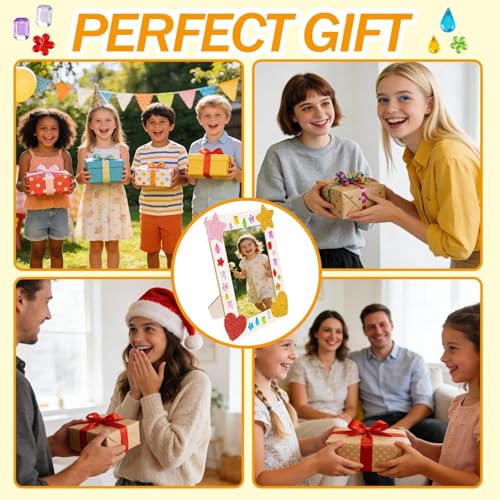 Tuxvealu 10 Pcs Photo Frame Decoration for Children, 19 x 14 cm Wooden Frames for Crafts, DIY Photo Frame with 12 Markers and Stickers, Ideal for Children's Birthdays, Crafts