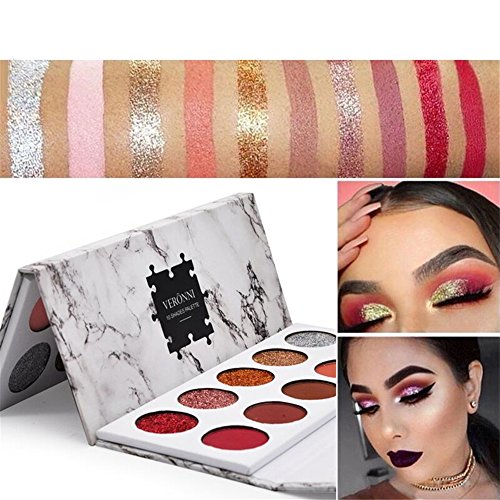 VERONNI Glitter Pigment Eyeshadow Palette 10 Colors Shimmer Long Lasting Pigment Eye Shadow Eye Cosmetic Makeup Elegant Mineral Creamy Pigmented, Highly Pigmented (10 Colors)