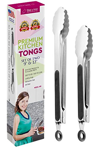 Salad Tongs For Cooking Serving Tongs - Kitchen Utensil Set - 2 Metal Kitchen Tongs 9, 12 Inch