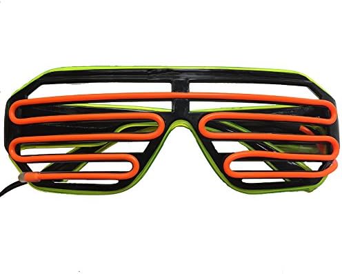 EL Glasses El Wire Fashion Neon LED Light Up Shutter Shaped Glow Sun Glasses Rave Costume Party DJ Bright SunGlasses (Orange With Green)