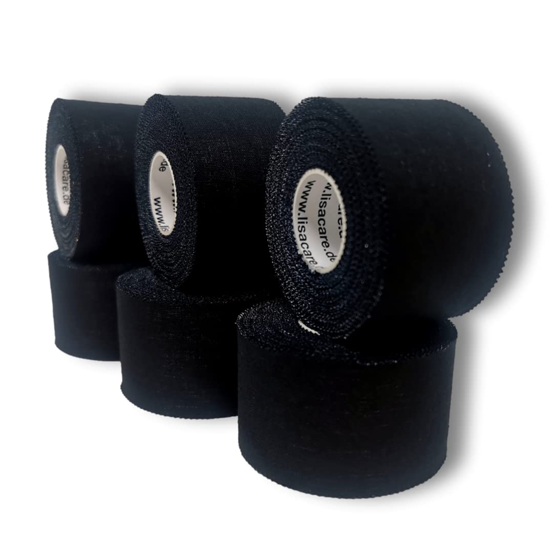 LisaCare Sport Tape - 6 Rolls 3.8 cm Wide - Black Sports Tapes - Football Tape - Athletic Tape - Strong Hold & Easy to Tear - For Any Sport Various Colours (Set of 6) - Black