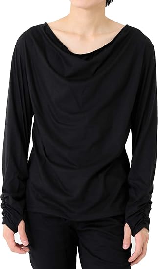 Amazon アズスーパーソニック カットソー 指ぬき 袖シャーリング ドレープ メンズ ブラック F Tシャツ カットソー 通販