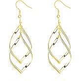MALOYANVE Linear Swirl Wire Earrings for Women Dainty Lightweight Statement 925 Sterling Sliver Double Twisted Dangle Drop Earrings Wedding Jewelry Gifts