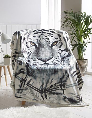 Lyallpur Animal Print Reversible Sherpa Throw Warm Fur Bed Sofa Blanket 130cm x170cm (Snow Leopard)