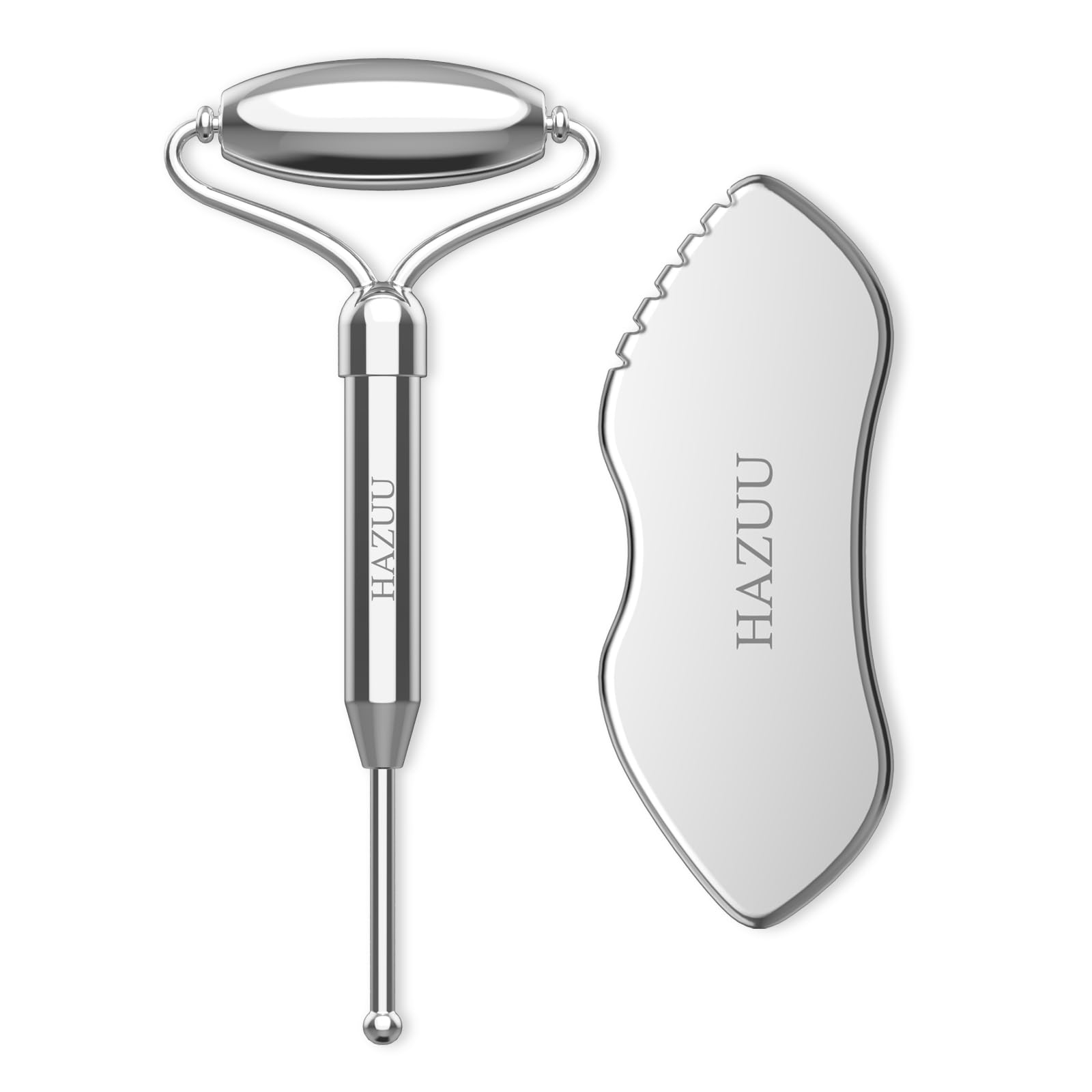 HAZUU Stainless Steel Gua Sha Face Rollers&Acupuncture Pen - Metal Roller for Eyes & Neck, Anti-Aging Facial Massage Tools, Gua Sha Facial Tool Kit (JGS-2)